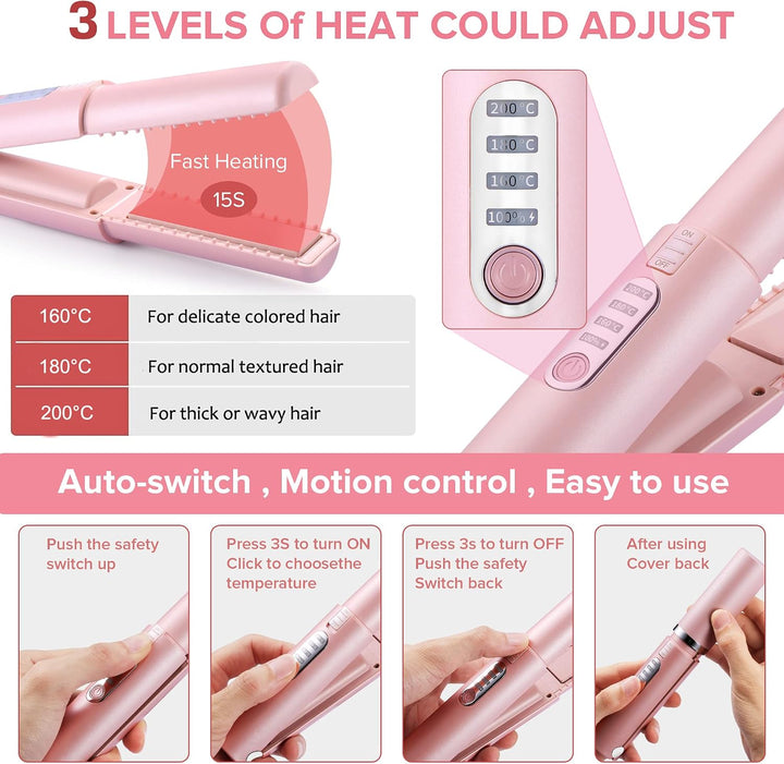 Cordless Mini Hair Straightener, USB-C Rechargeable Travel Flat Iro...