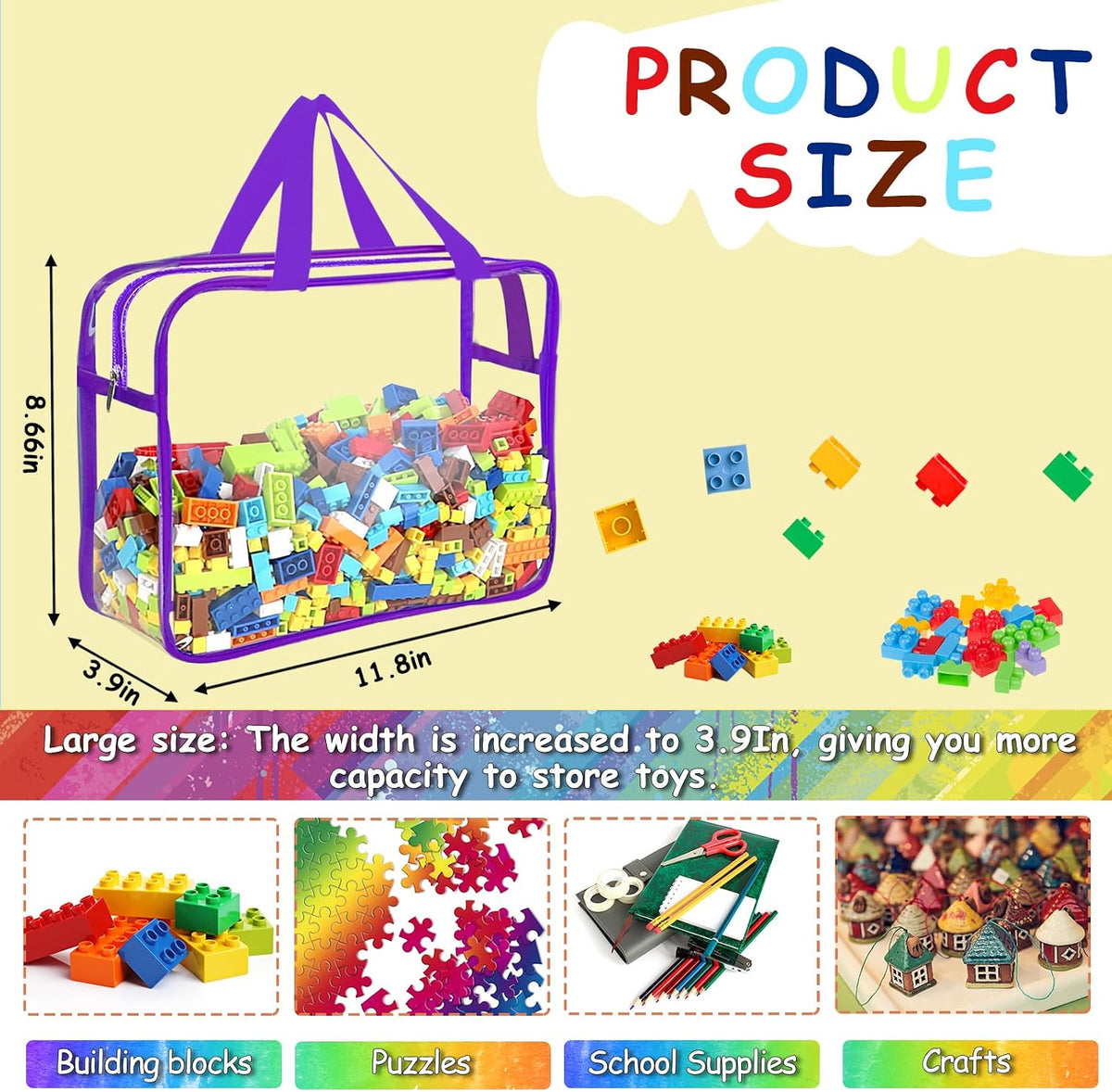 6 Colors Large Toy Storage Bags Reusable Clear Toy Organizer con Labels