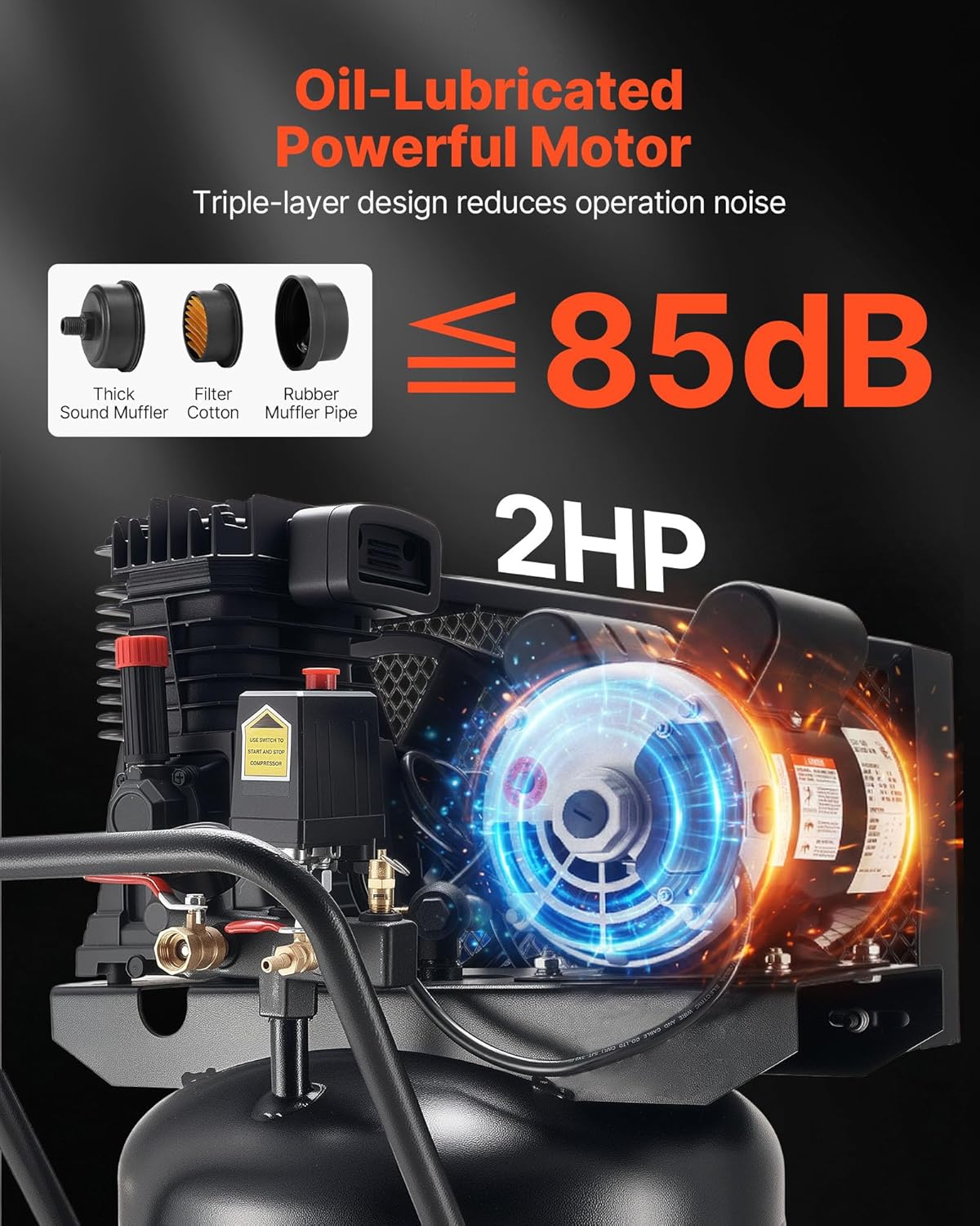 VEVOR Compresor de aire de 30 galones, 2HP 5.3SCFM a 90PSI, tanque...