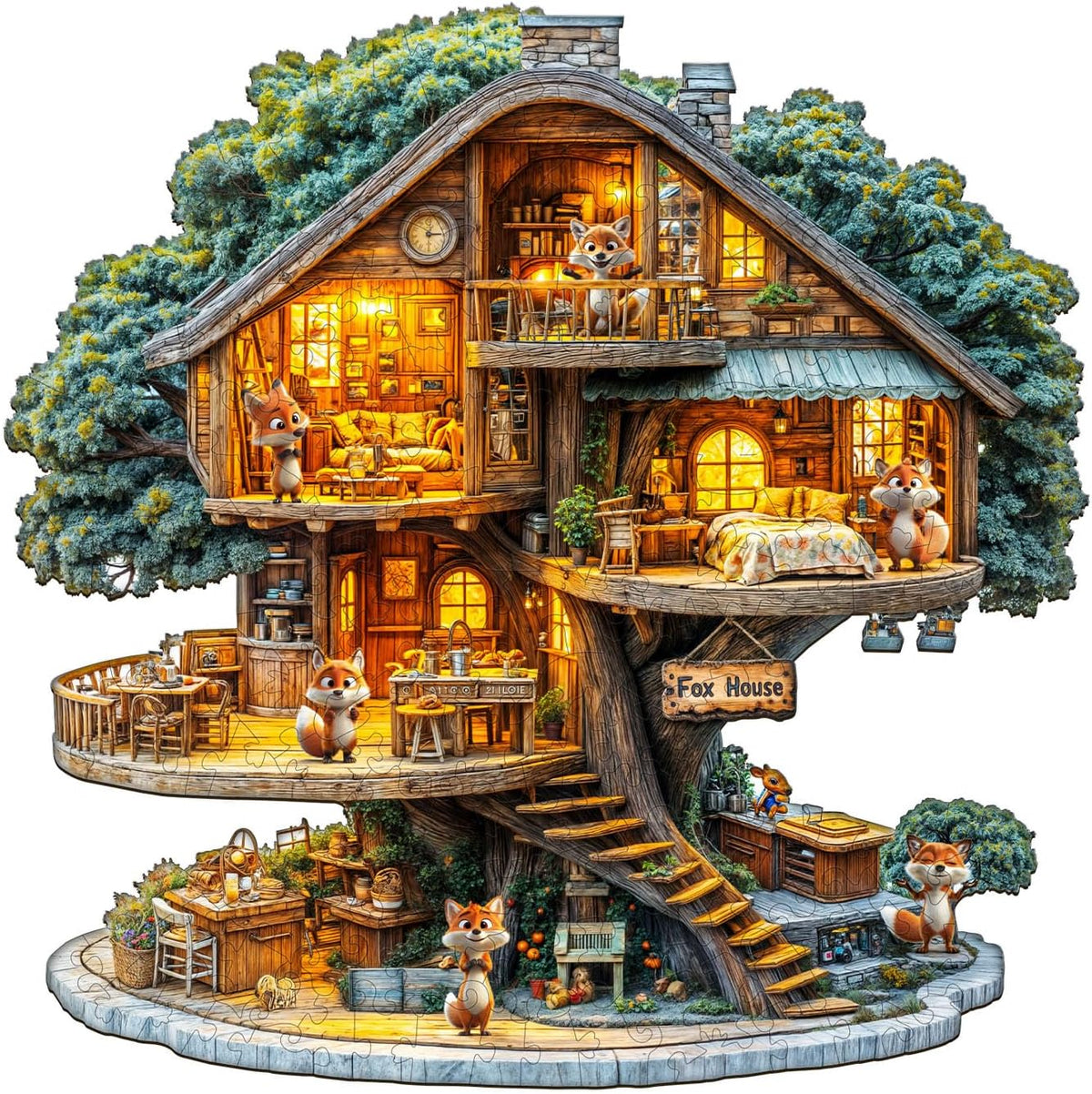WOODBESTS Rompecabezas de madera para adultos (195 piezas, M, 11.4 * 11.4 pulgadas), rompecabezas de madera Casa del Zorro para adultos, rompecabezas únicos de animales de madera, juego familiar y
