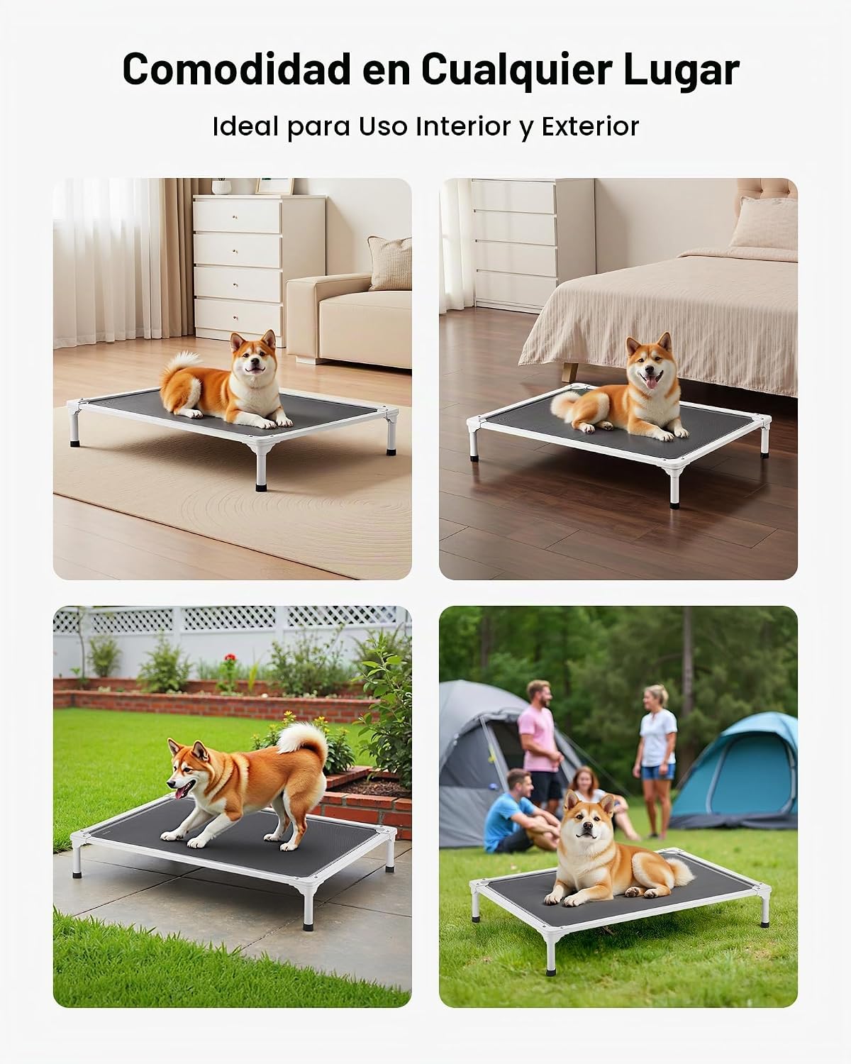VEVOR Cama elevada para perros a prueba de mordidas, cuna elevada portátil para perro con marco de metal de tubo de aluminio y malla de textileno transpirable, cama hamaca elevada para interiores y exteriores, L, gris