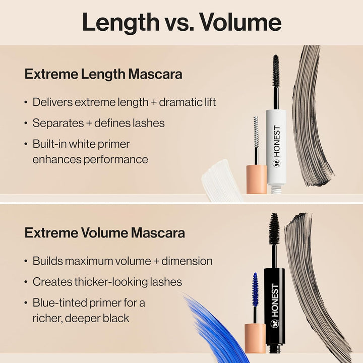 Honest Beauty Máscara 2 en 1 de longitud extrema, base de pestañas,...