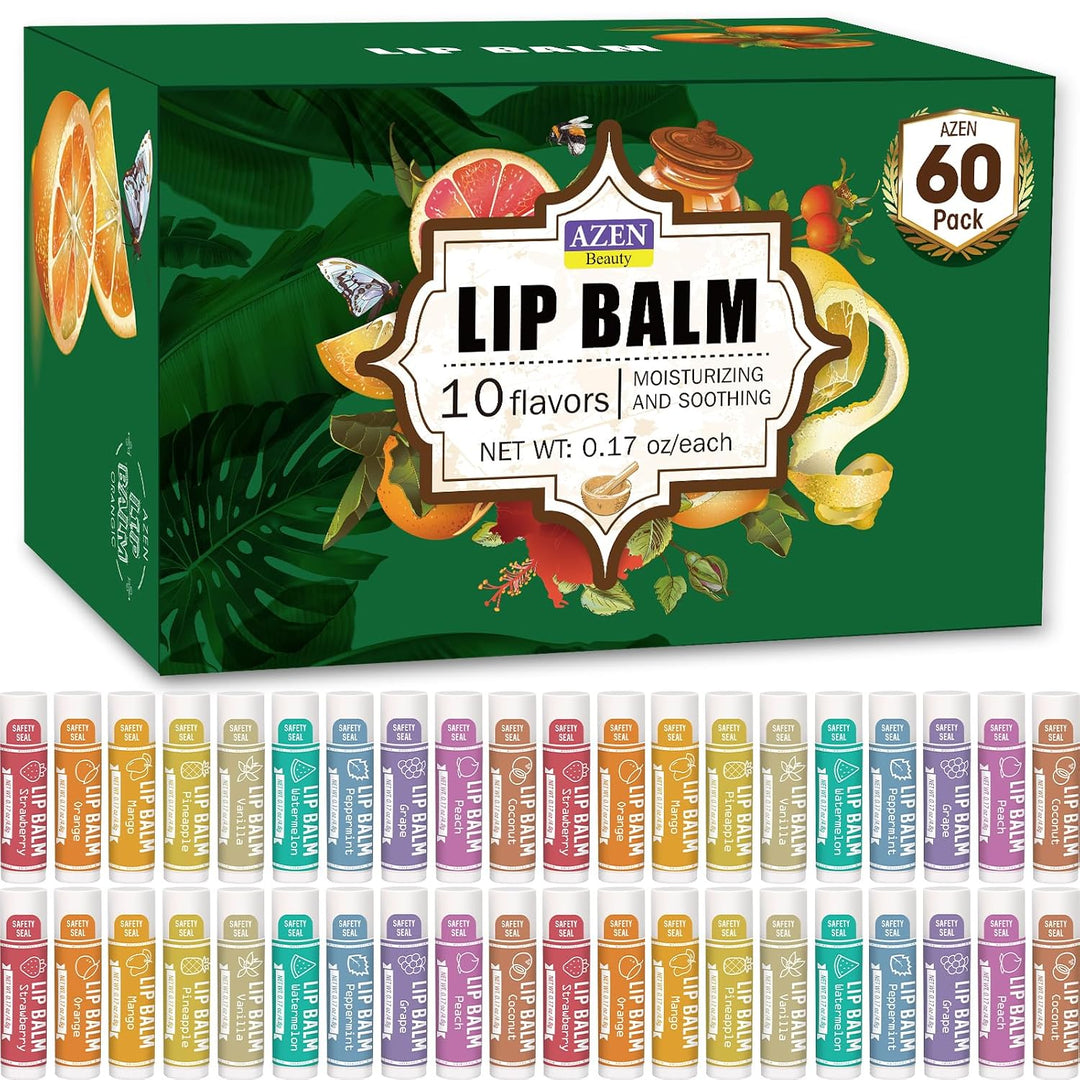 AZEN Paquete de 60 bálsamos labiales, bálsamo labial natural a gran...