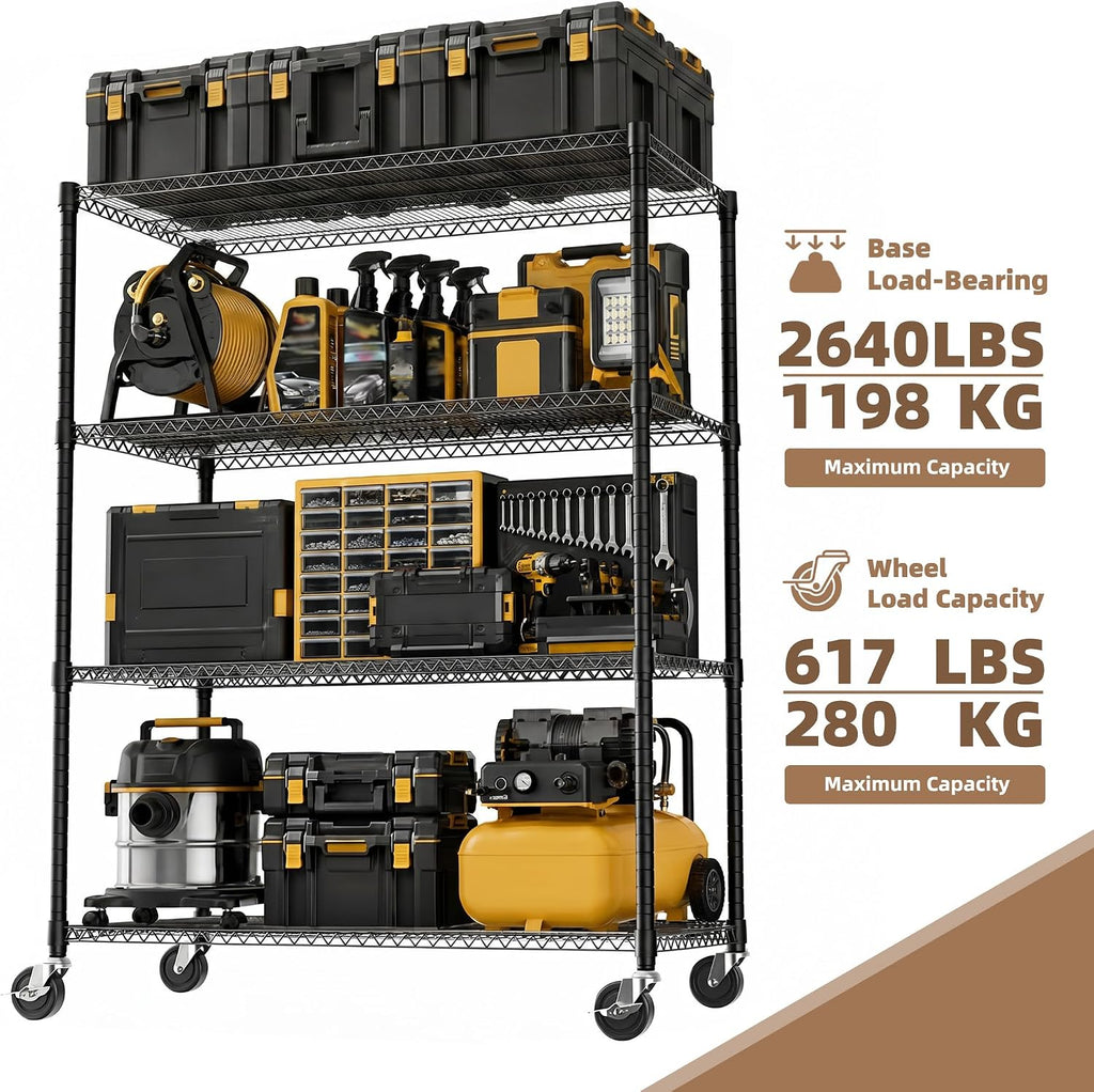 M MZG Estantería de garaje resistente con 4 estantes, estante de almacenamiento ajustable para cocina, lavandería, baño, despensa, capacidad de 2640 libras, color negro, 23.6 x 53.2 x 73.6 pulgadas