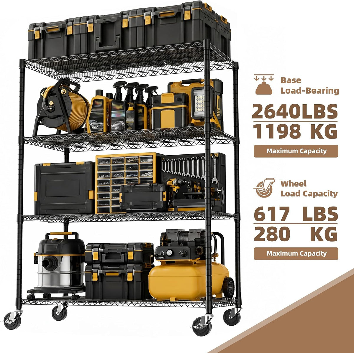 M MZG Estantería de garaje resistente con 4 estantes, estante de almacenamiento ajustable para cocina, lavandería, baño, despensa, capacidad de 2640 libras, color negro, 23.6 x 53.2 x 73.6 pulgadas