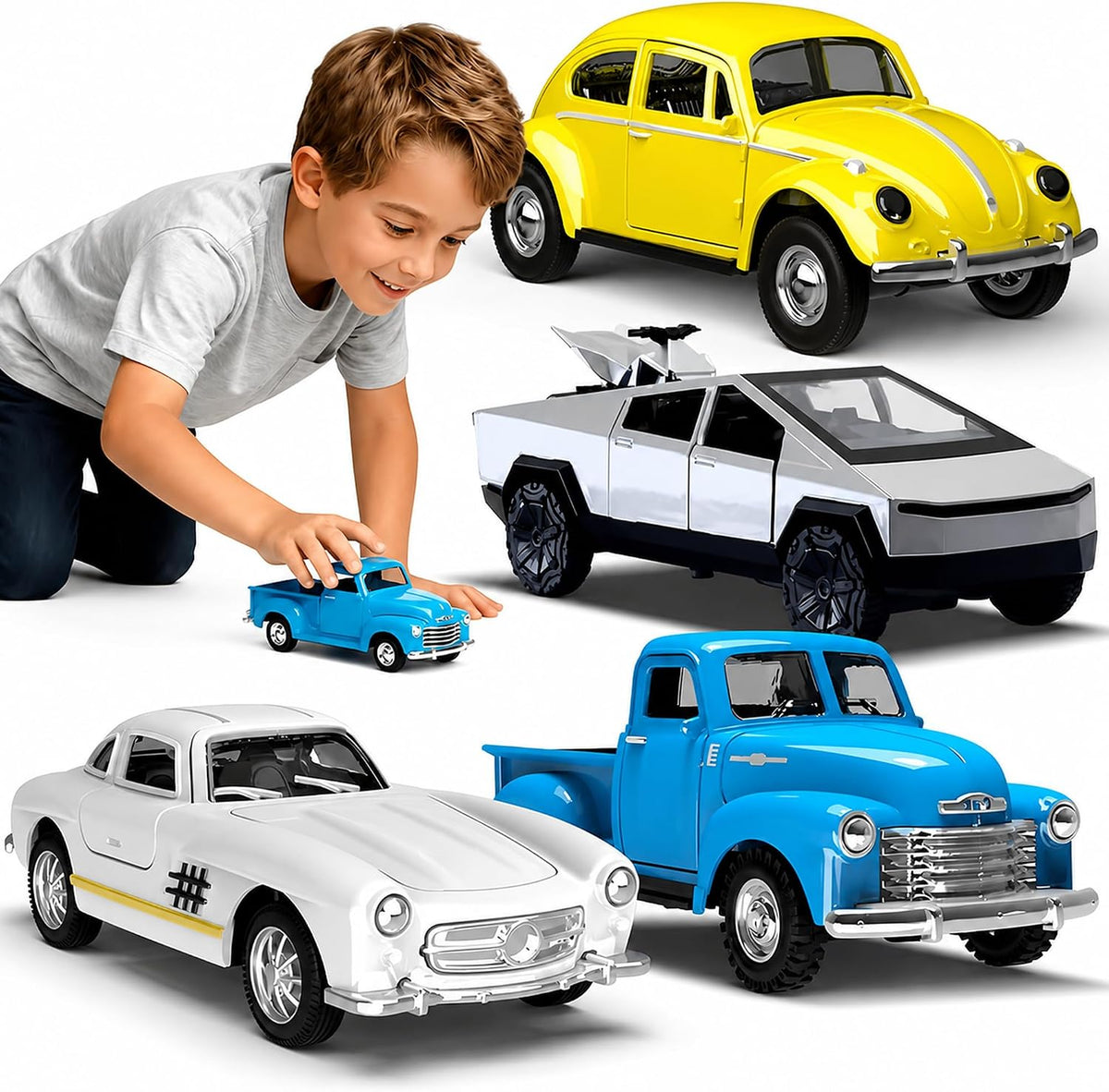 Camión de juguete fundido a presión 1:32 para niños, autos de juguete de aleación con puertas abiertas, señales de tráfico y juego de mapas, regalo de cumpleaños para niños y niñas de 3 a 8