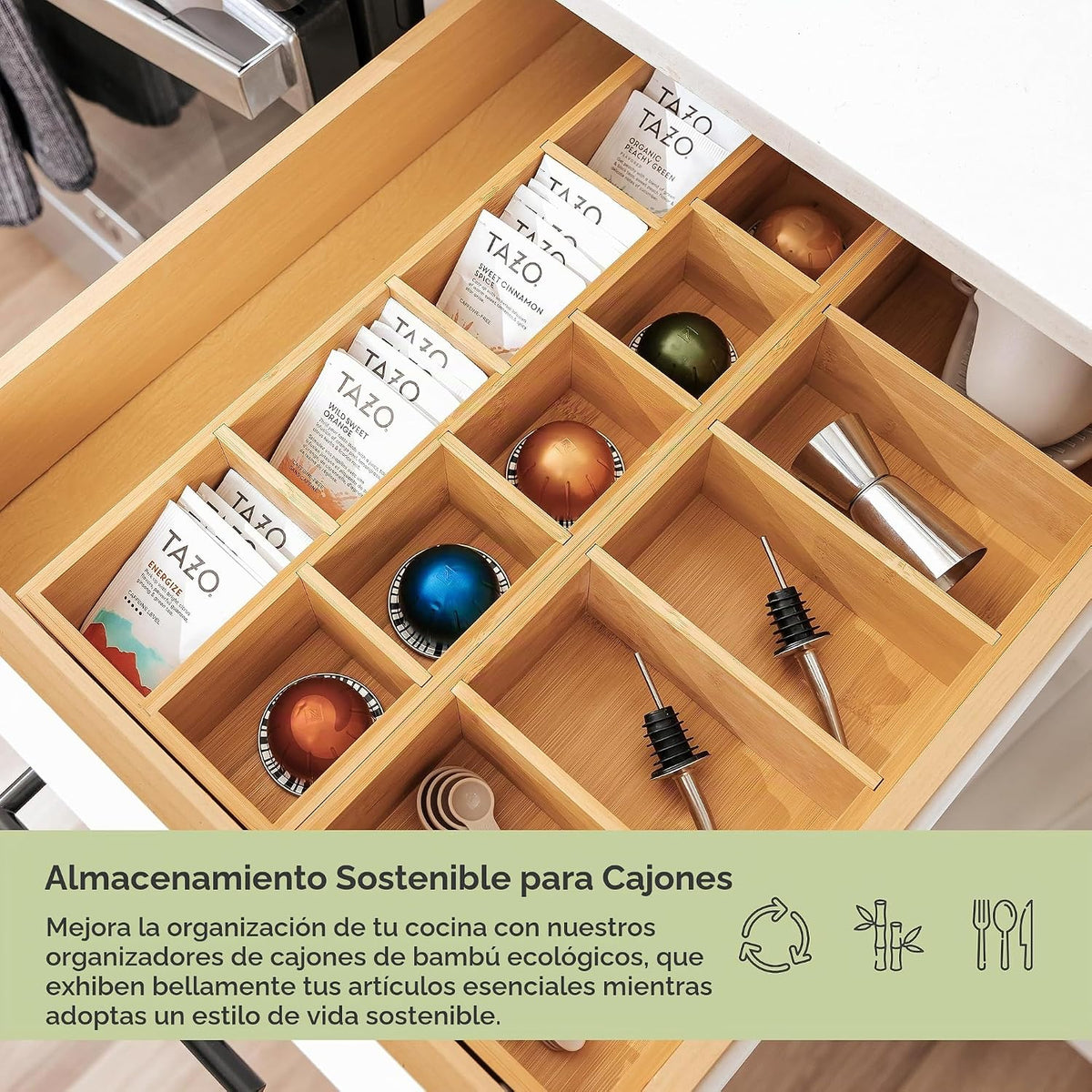Organizador de cajones para utensilios y bolsitas de té