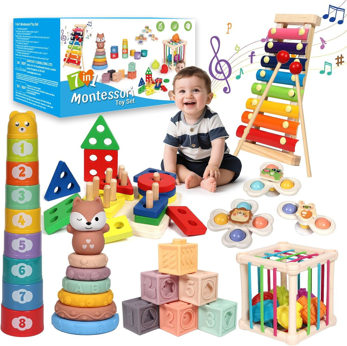 Juguetes para bebés 18-36 meses, Set de actividades Montessori 7 en 1