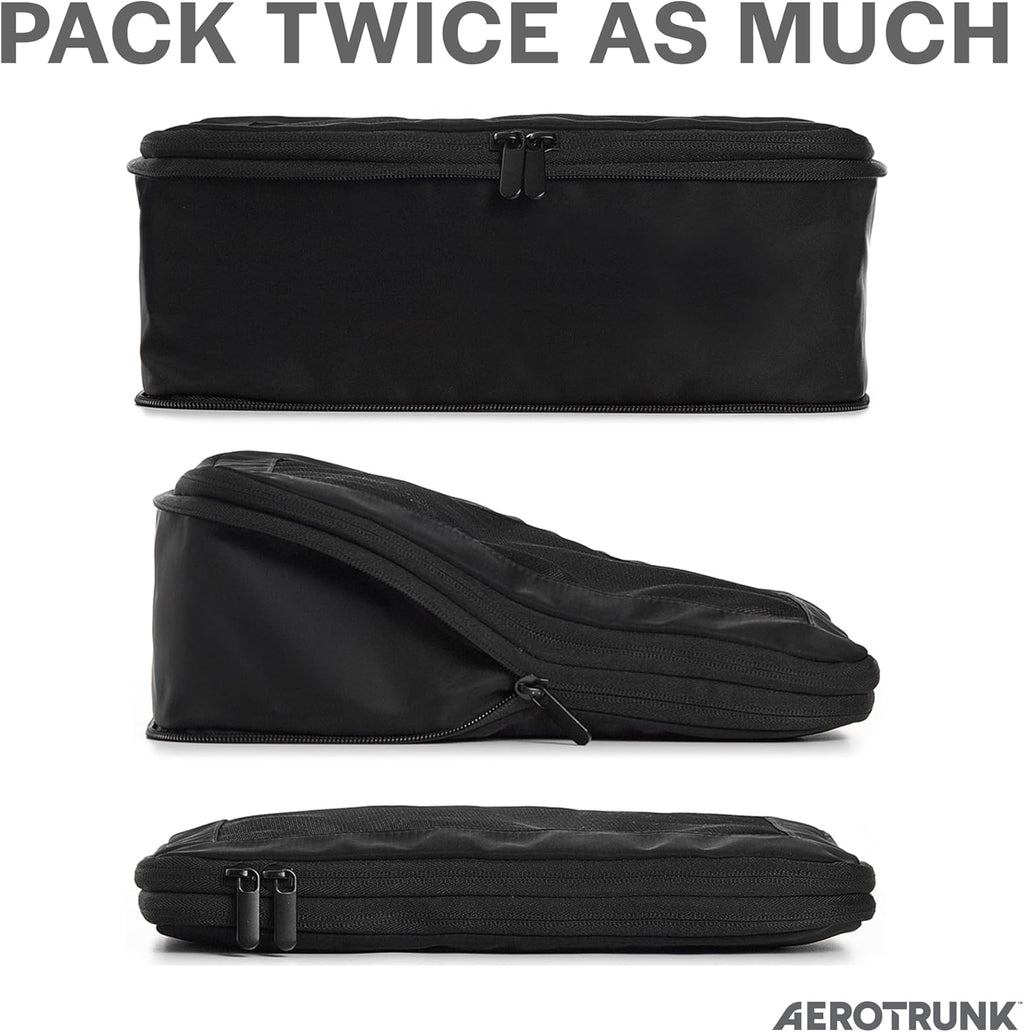 Cubos de Empaque de Compresión para Viajes - Bolsas Organizadoras de Equipaje - Cubos de Empaque con Doble Cremallera para Maletas (Paquete de 4, Negro)