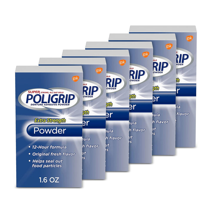 Super Poligrip - Polvo adhesivo extra fuerte para dentaduras, polvo...