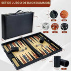 Juego de backgammon de 15 pulgadas para adultos, de fibra de carbono de alta calidad, de piel sintética, plegable, juego de mesa clásico de viaje portátil para fiestas familiares, entretenimiento al aire libre