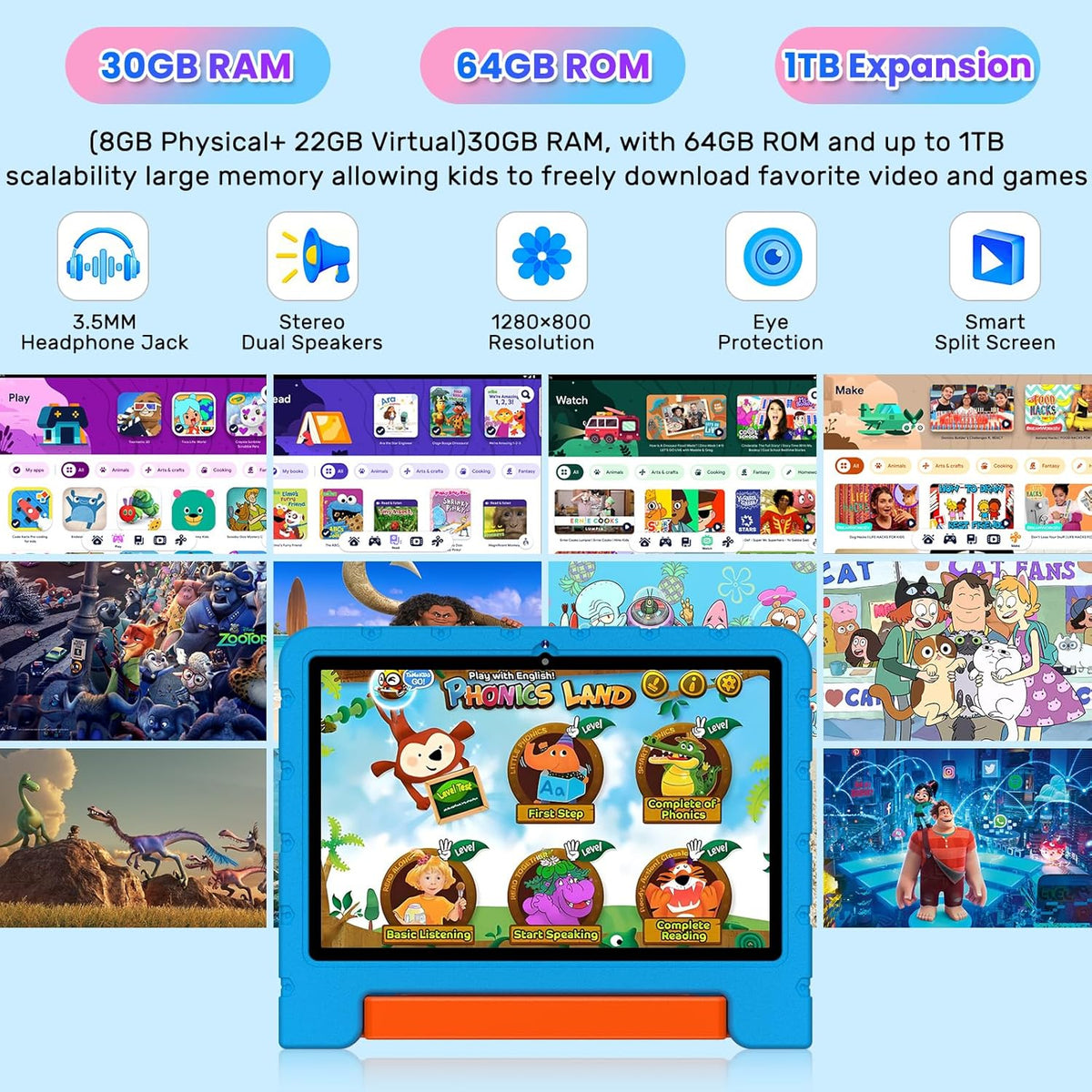 Tableta infantil 2025 con Android 15 de 10 pulgadas para niños Octa...