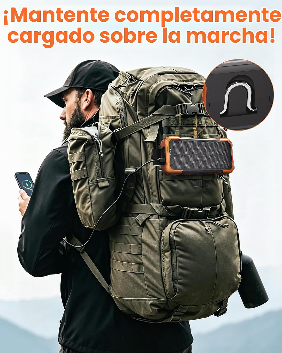 GULLVEN Cargador solar de 20000 mAh con 3 cables integrados, cargad...