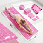 Juego de esterilla de yoga plegable y bloques para mujer con paquete de 2 bloques de yoga y correa, esterilla de pilates delgada antideslizante con bolsa, equipo de entrenamiento en casa, kit