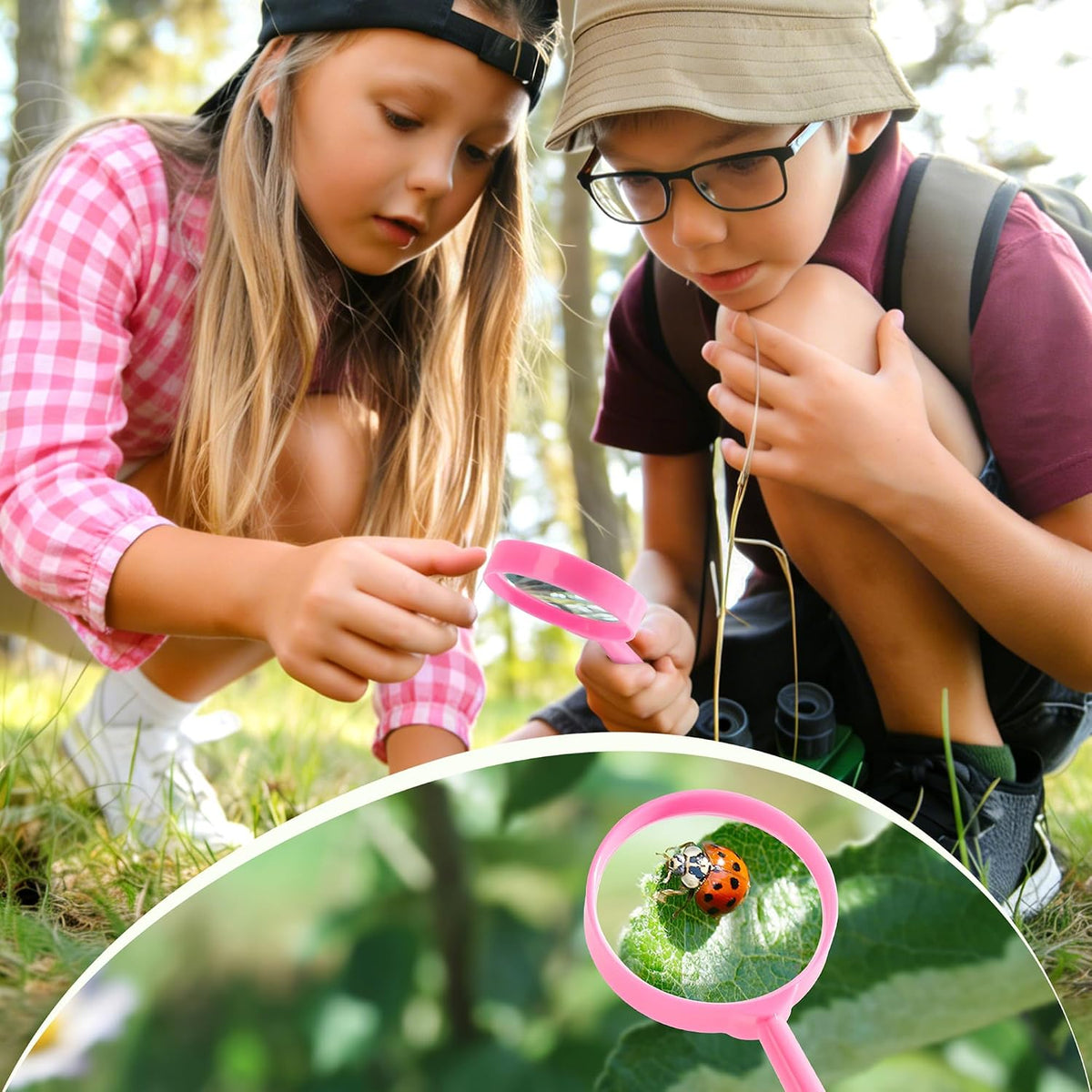 ROBOTIME Kit de atrapador de insectos para 2 personas para niños, juego completo de explorador rosa para exteriores con herramientas dobles para hermanos y amigos (mayores de 3 años)