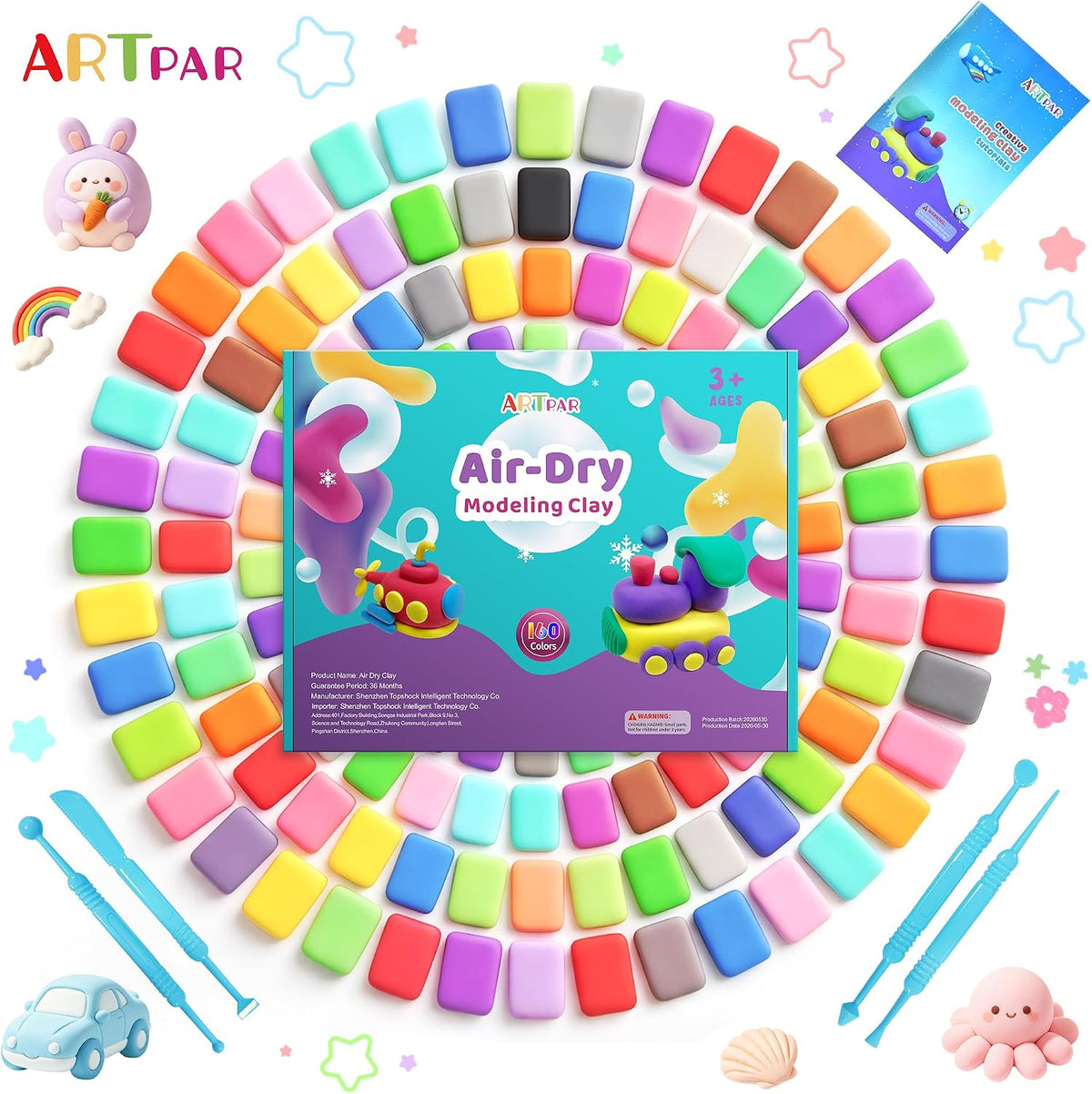 Arcilla seca al aire para niños, 160 colores de modelado de arcilla