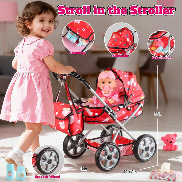 HuceePlay Juego de cochecito de muñeca de bebé para niñas pequeñas...