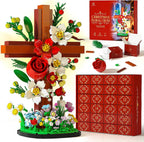 Juego de construcción de calendario de Adviento de Navidad de Jesús Cross Flower 2026, compatible con Lego, 24 días de cruz religiosa, coleccionables, cuenta regresiva, católicos, cristianos