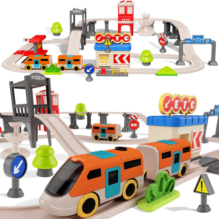 Juego de tren urbano para niños 55 piezas de tren
