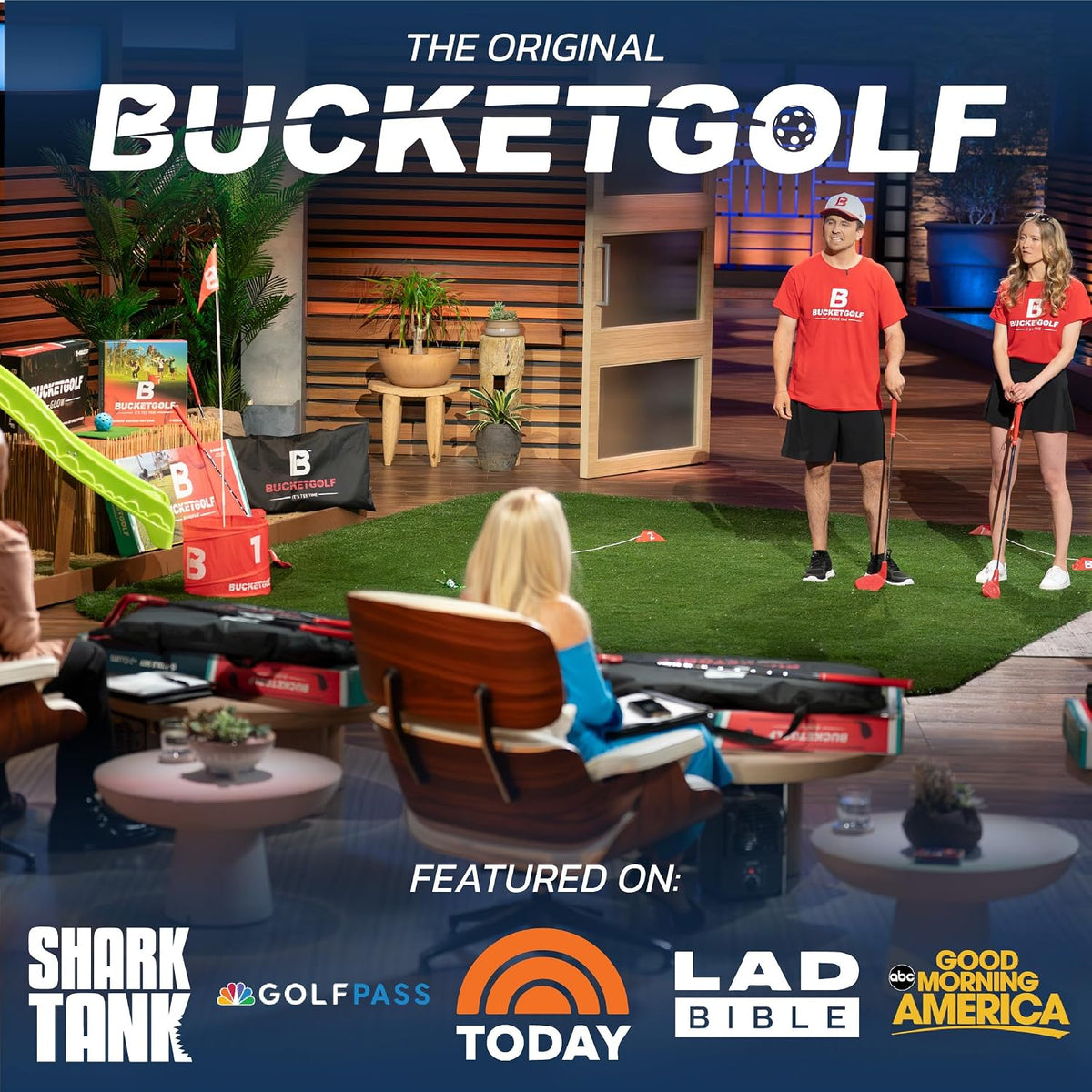 BUCKETGOLF Paquete de 6 agujeros con palos, juego de golf para patio