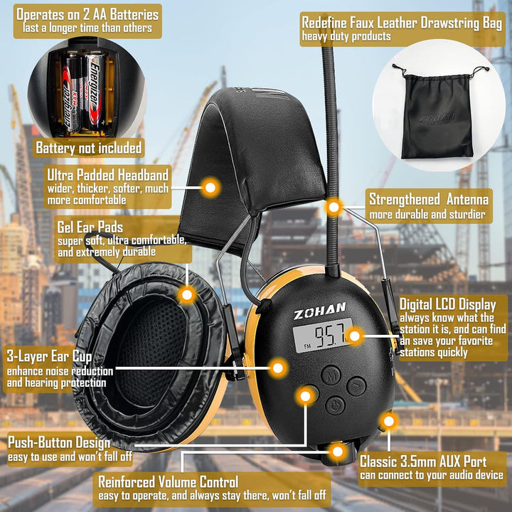 ZOHAN AM\/FM Radio Headphone with Digital Display,Ear Protection No...