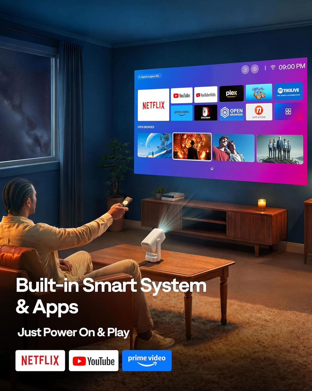 Aurzen Proyector portátil inteligente D1 air con WiFi y Bluetooth,...
