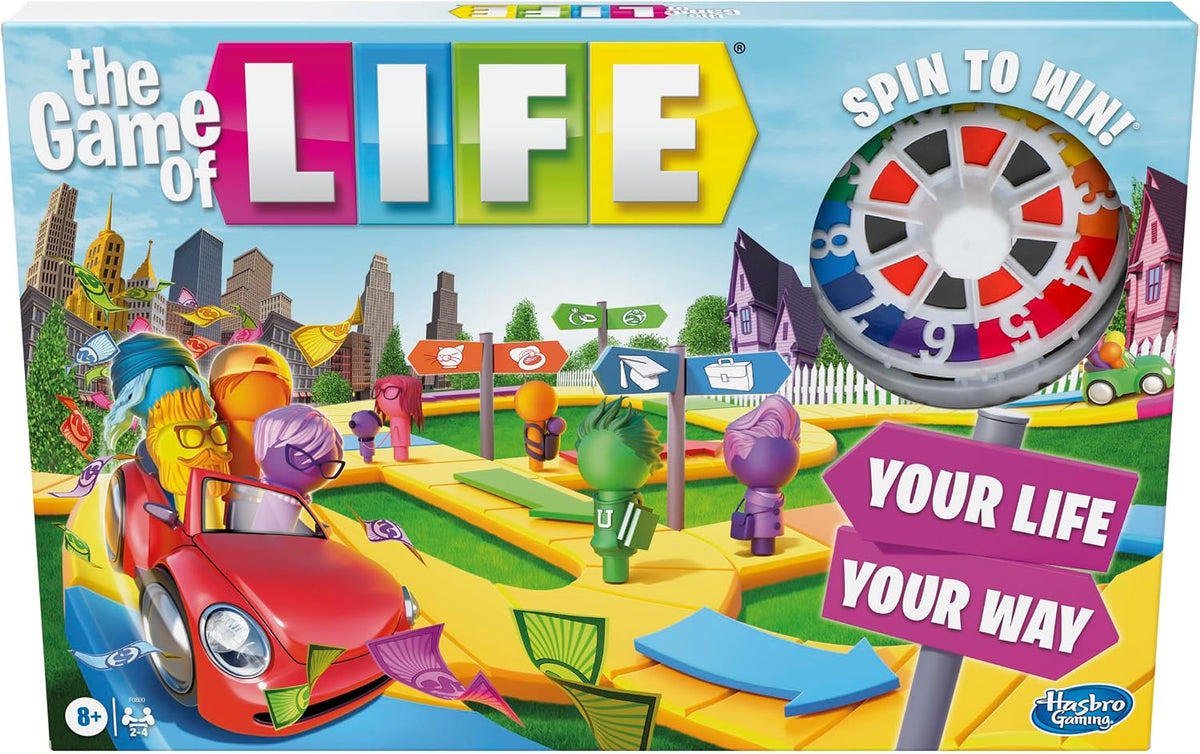 Juego de mesa The Game of Life, juegos familiares para niños de 8 años en adelante, las clavijas vienen en 6 colores, juegos de mesa familiares para 2 a 4 jugadores