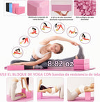Alfombrilla de yoga gruesa, 6 bandas de resistencia de tela, paquete de 2 bloques de yoga, equipo de entrenamiento en casa, kit básico de inicio para principiantes de tonificación de cuerpo