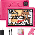 Tablet Android 15 2026, tableta de 10.1 pulgadas con funda a prueba de caídas 1280HD, Rojo