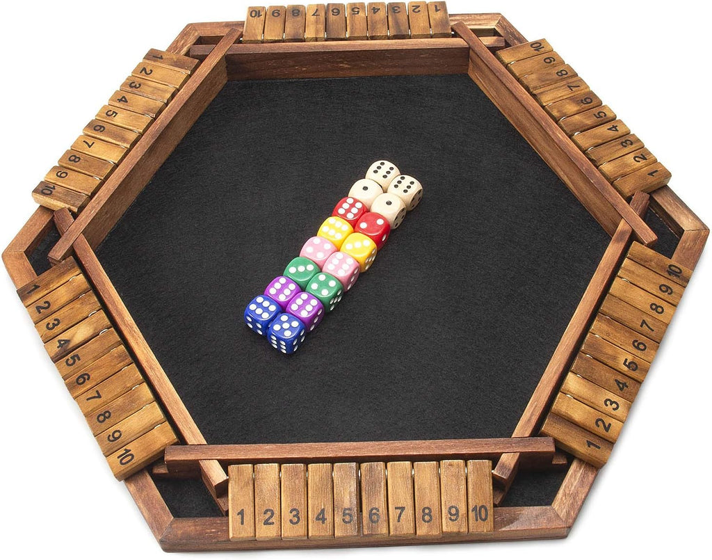 AMEROUS - Juego mejorado de dados "Shut The Box" para 1-6 jugadores, juego de mesa de madera para matemáticas con 16 dados para niños, adultos, familia, aula, hogar, fiesta o bar