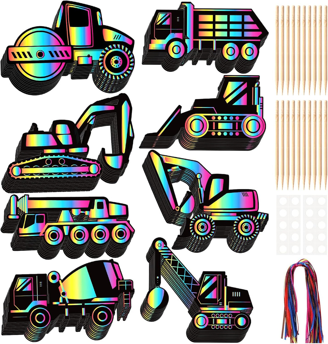 LUUFILx 80 Pcs Construction Scratch Cards Colorful Rainbow