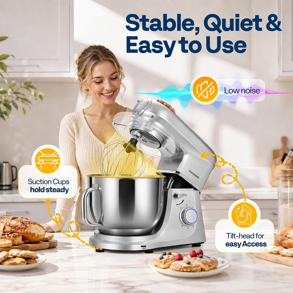VIVOHOME - Batidora de pie 6 en 1, batidora de cabeza inclinable de 8.5