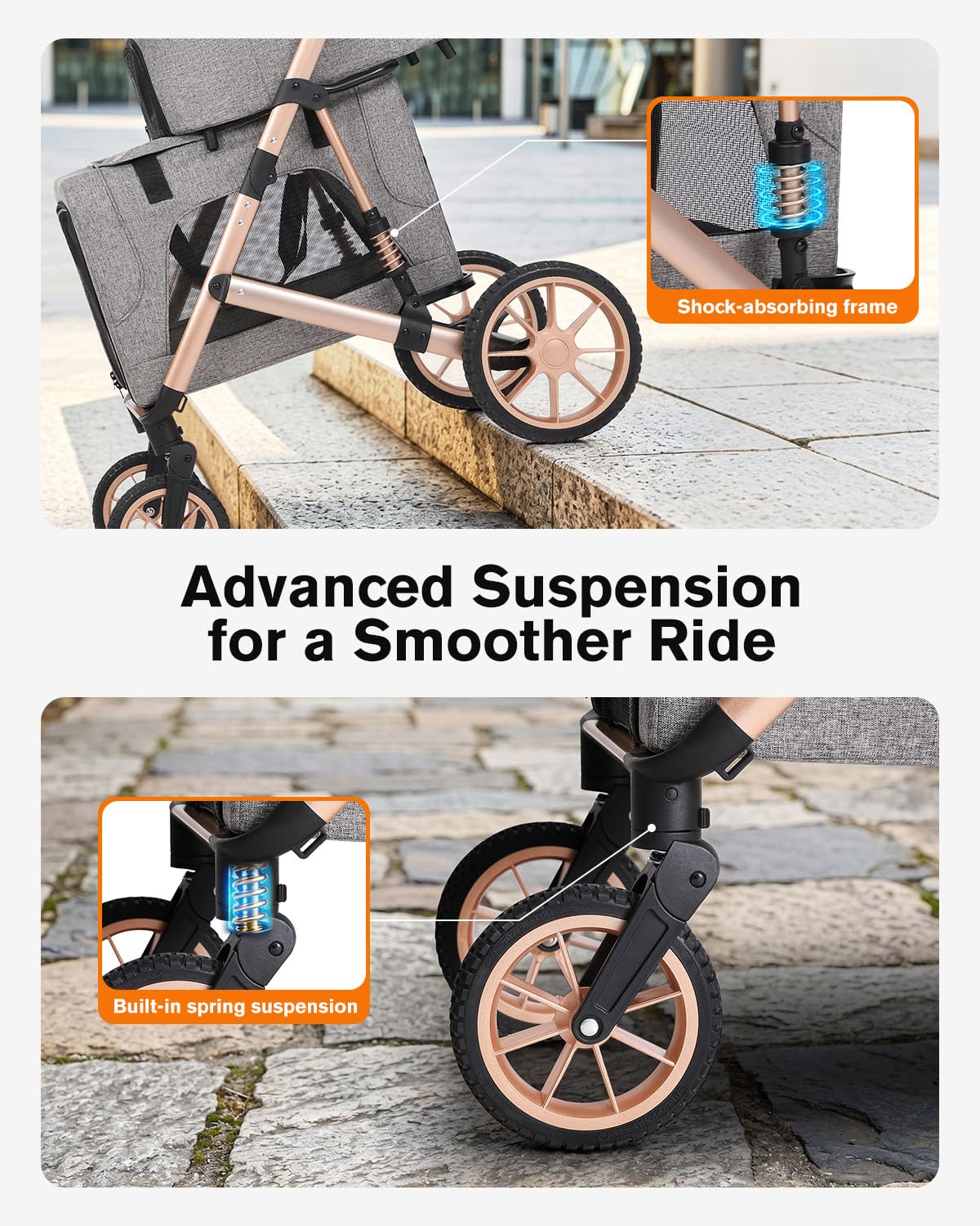 Cochecito doble para mascotas con 2 transportadores desmontables