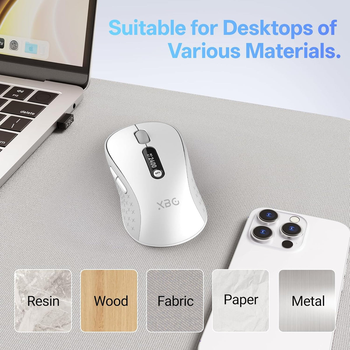 XBG Ratón Bluetooth inalámbrico B15pro, Bluetooth 5.0\/4.0 y 2.4G T...