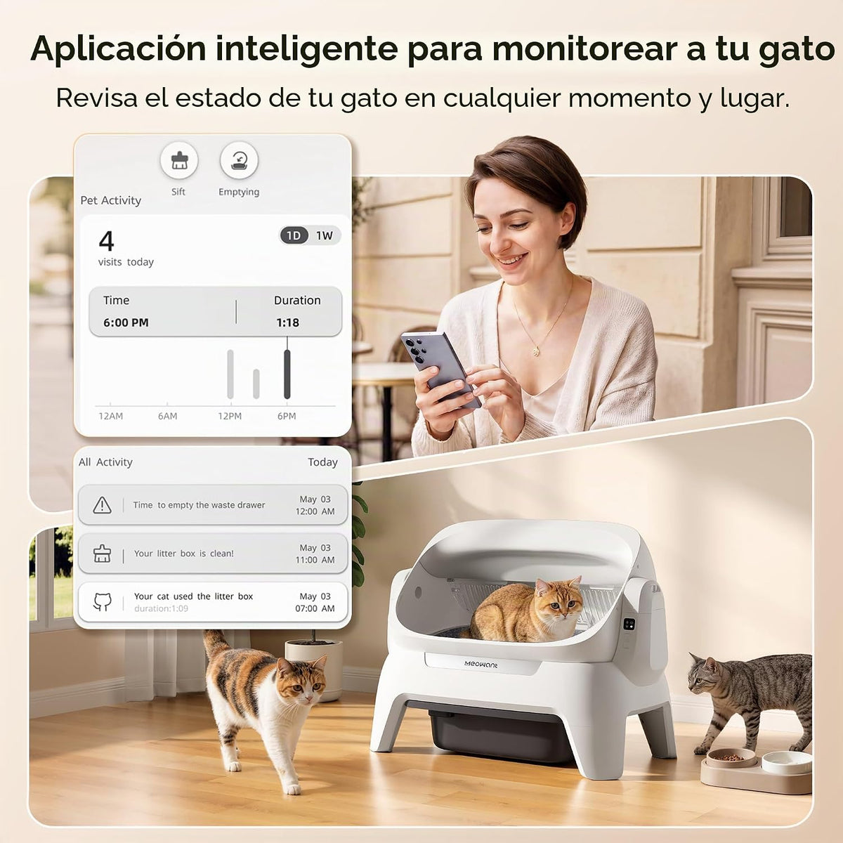 Meowant Escaneo infrarrojo automático extra grande de la caja de arena y