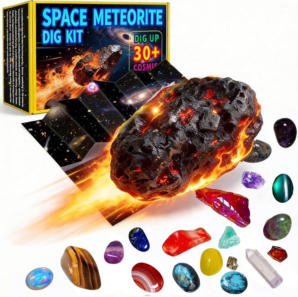 Kit de excavación de piedras preciosas de meteoritos y espacios: desenterrar más de 30 piedras preciosas y cristales reales, kit de ciencia para niños, kit de excavación de gemas, regalo para niñas y