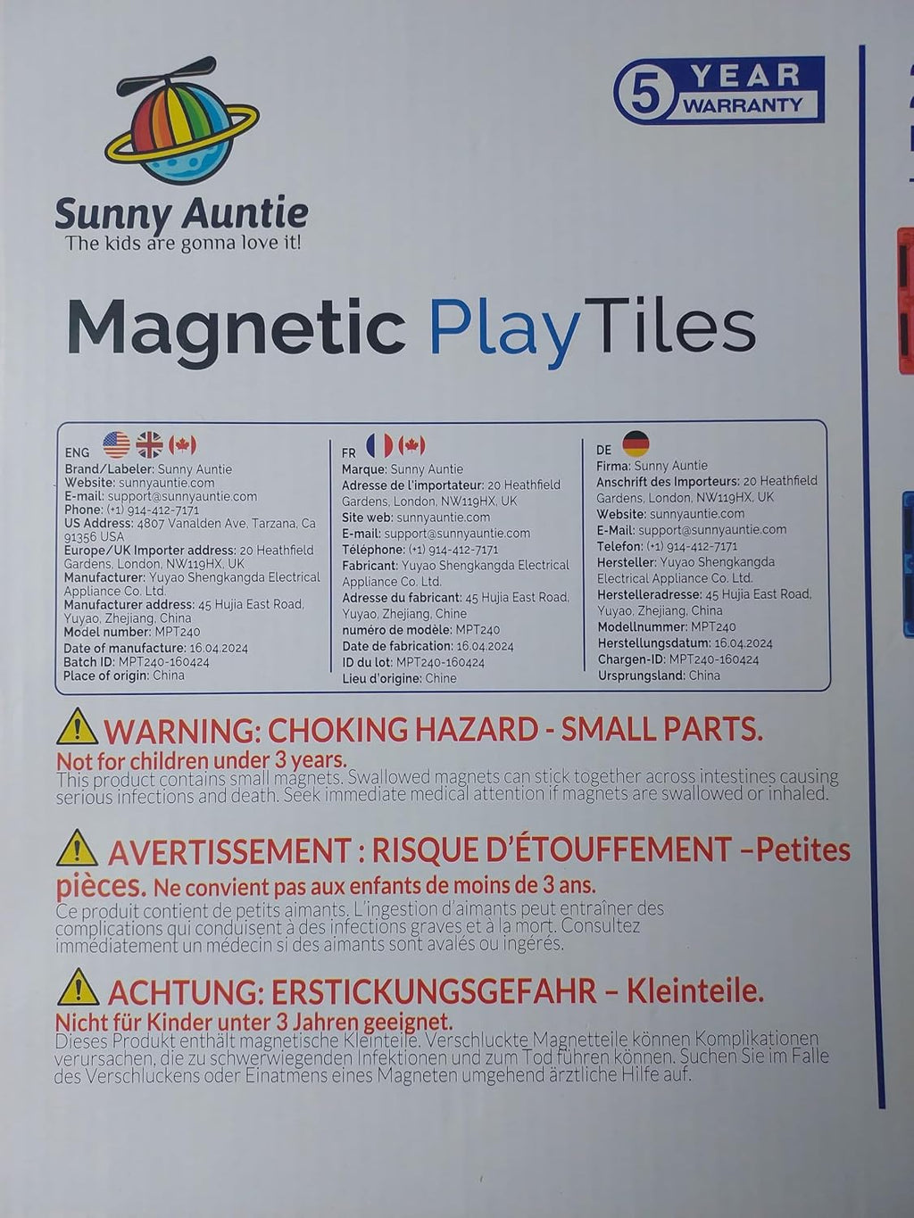 SUNNY AUNTIE - 240 azulejos magnéticos para niños de 4 a 8 años