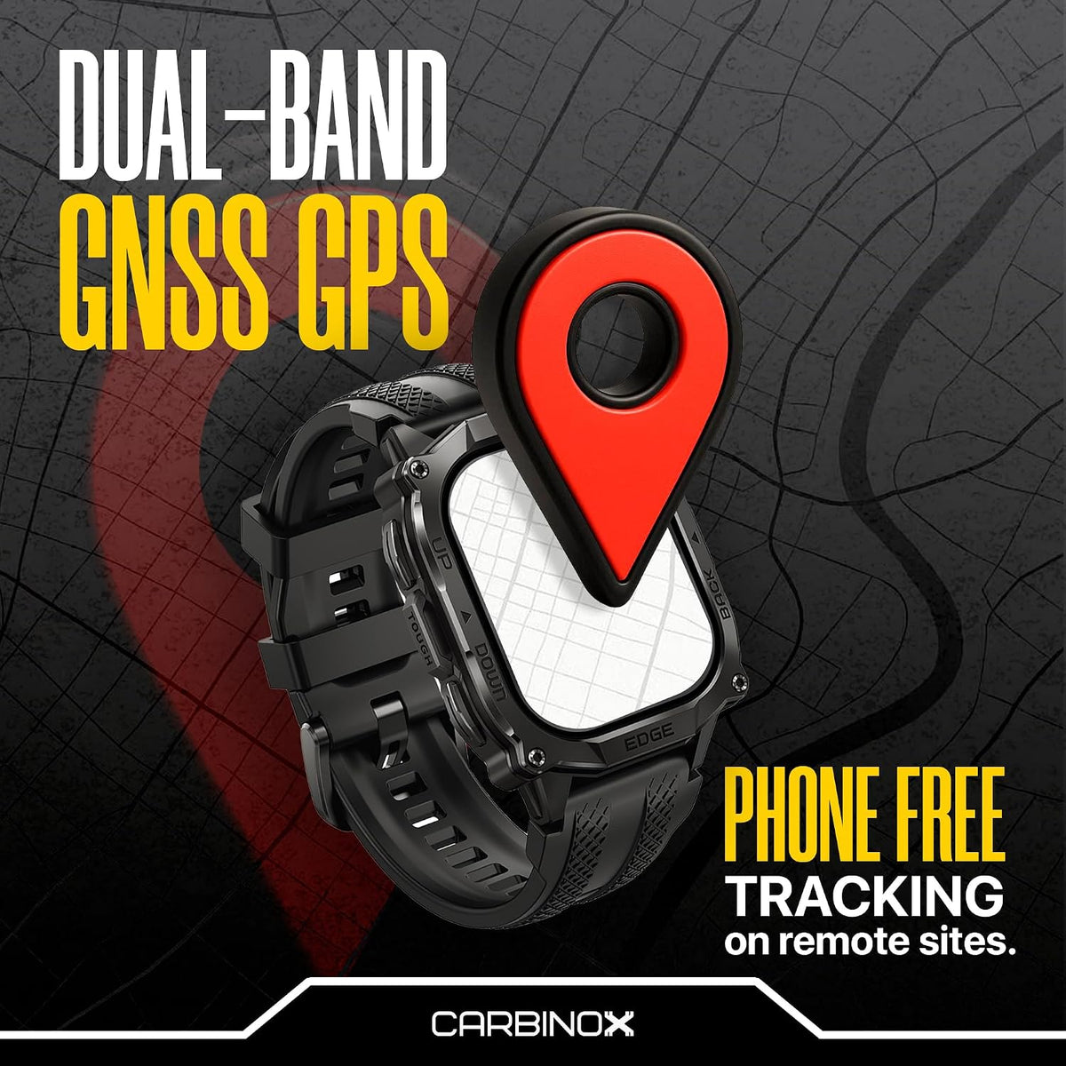 CARBINOX Edge - Reloj inteligente militar para hombre, rastreador de fitness, GPS, color negro
