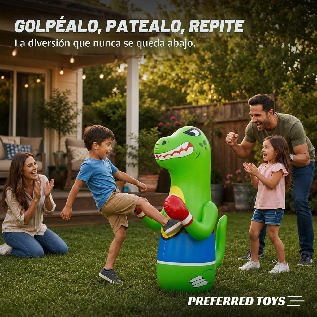 Saco de boxeo inflable de dinosaurio de Preferred Toys para niños – Bolsa Bop para niños pequeños y niños de 3 a 14 años – Juguetes de 47" inflables con acción de rebote – Llene la base con arena o