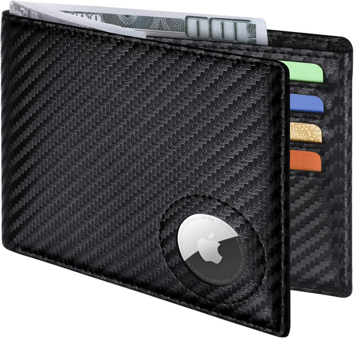 GIPUSSON Billetera delgada de cuero para hombre, Airtag oculta, gra...