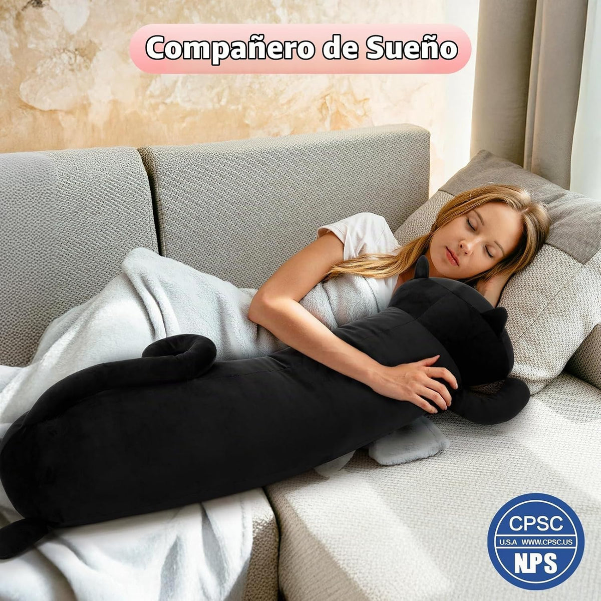 MaoGoLan Almohada corporal de felpa de gato de 44 pulgadas para niños y