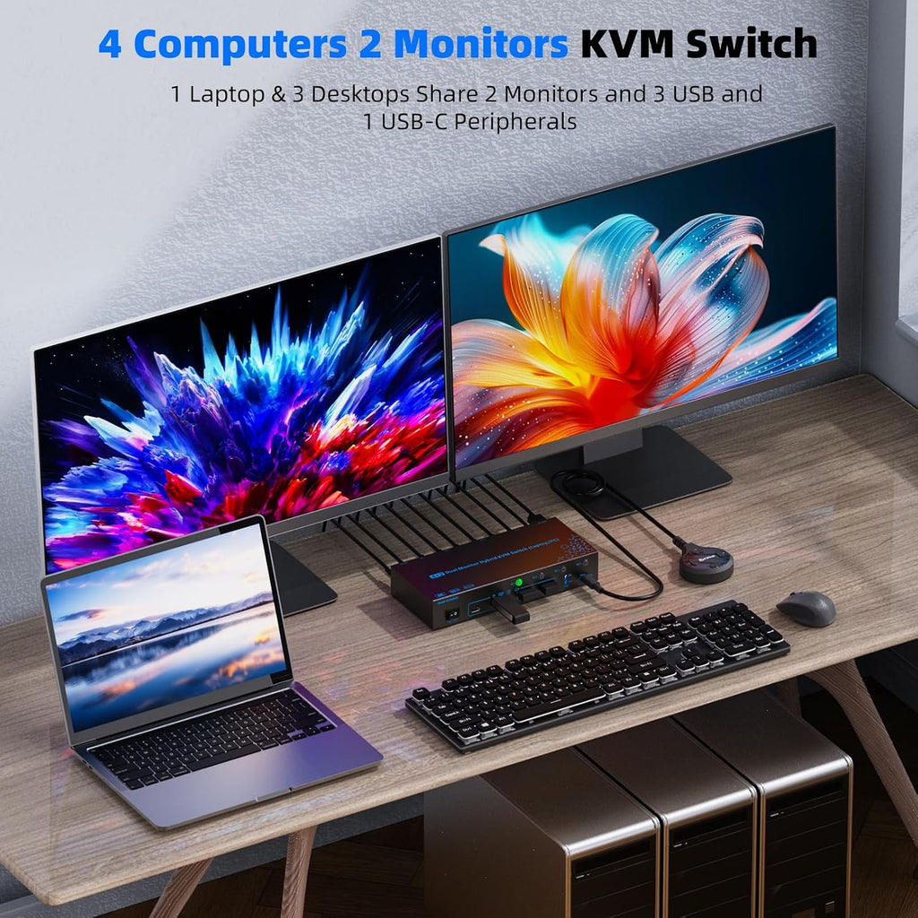 Conmutador KVM 2 Monitores 3 Escritorios 1 Ordenador portátil