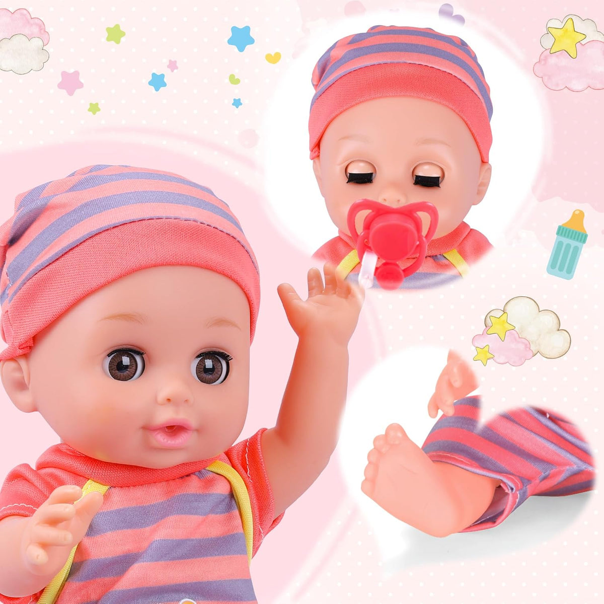 Juego de juguetes de cochecito de bebé, muñeca de 12 pulgadas