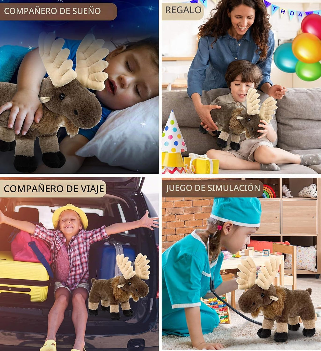 DolliBu Animal de peluche de alce de pie, juguete de peluche suave para abrazar, adorable regalo de abrazo, muñeca de alce súper suave para niños y adultos, 8 pulgadas