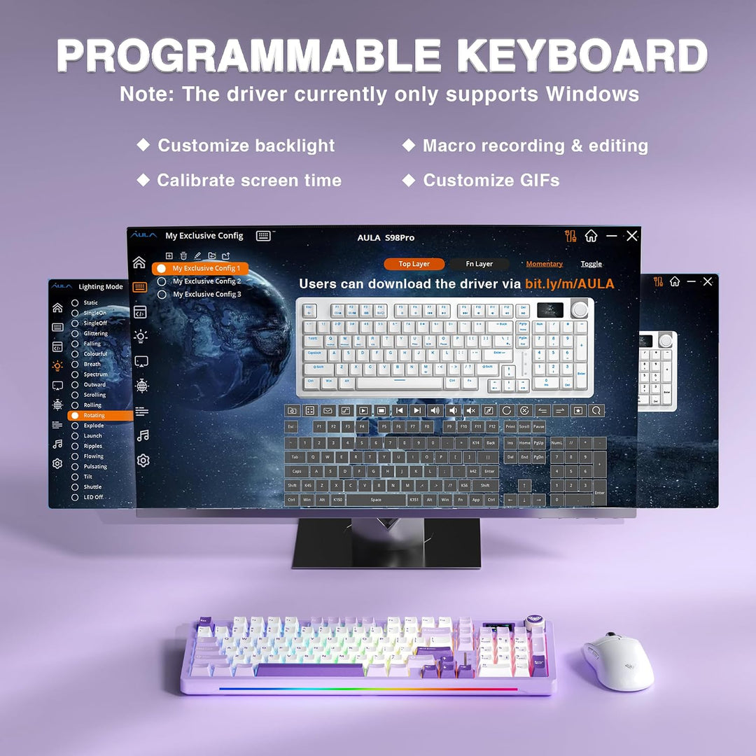 AULA Teclado mecánico inalámbrico S98 Pro con pantalla y perilla, t...