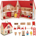 WOODMAM Casa de muñecas plegable de madera con muebles para juegos de