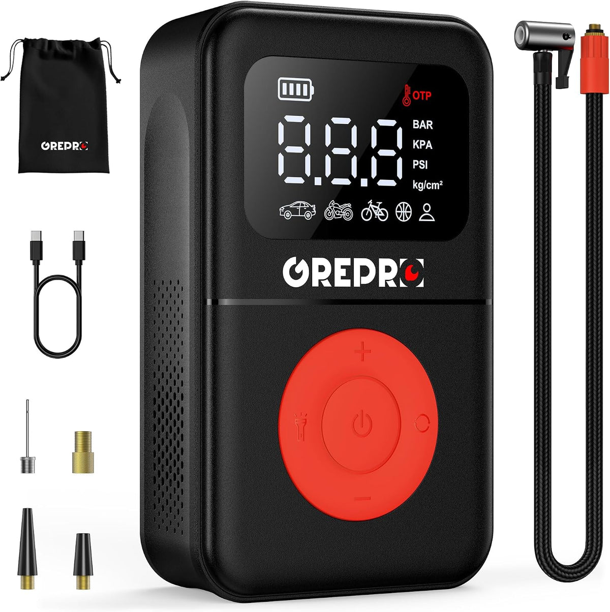 GREPRO Inflador de neumáticos, compresor de aire portátil, bomba de...