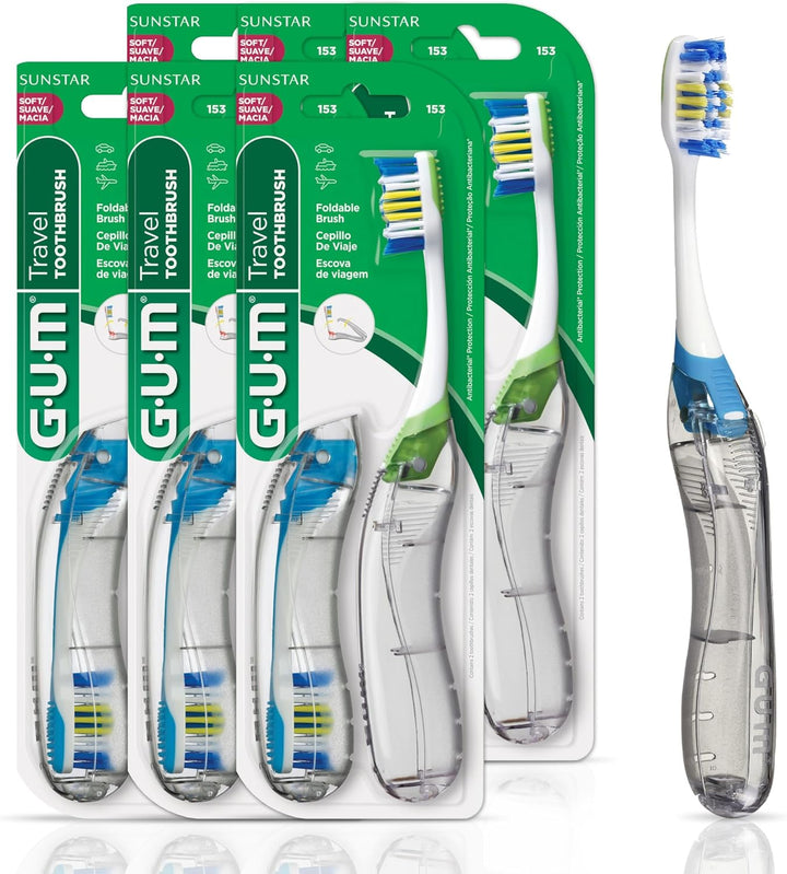 GUM Cepillo de dientes de viaje plegable, cabezal compacto + limpia...
