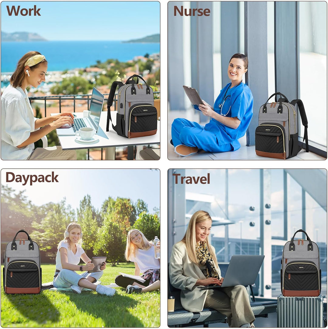 bagswan Mochila para laptop para mujer, 7-negro gris marrón, 17,3 p...