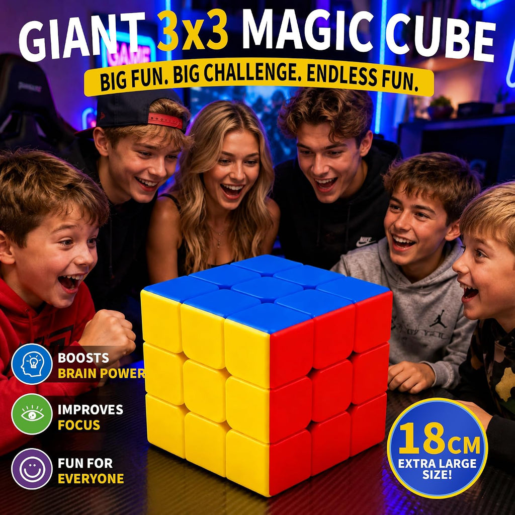 Cubo Mágico Gigante, Cubo de Velocidad 3x3 de 18 cm Gran Caja de Rompecabezas Sensorial 3D con Combinación de Colores, Regalo de Cumpleaños, Navidad y Relleno de Medias para Niños, Adultos, Juguetes